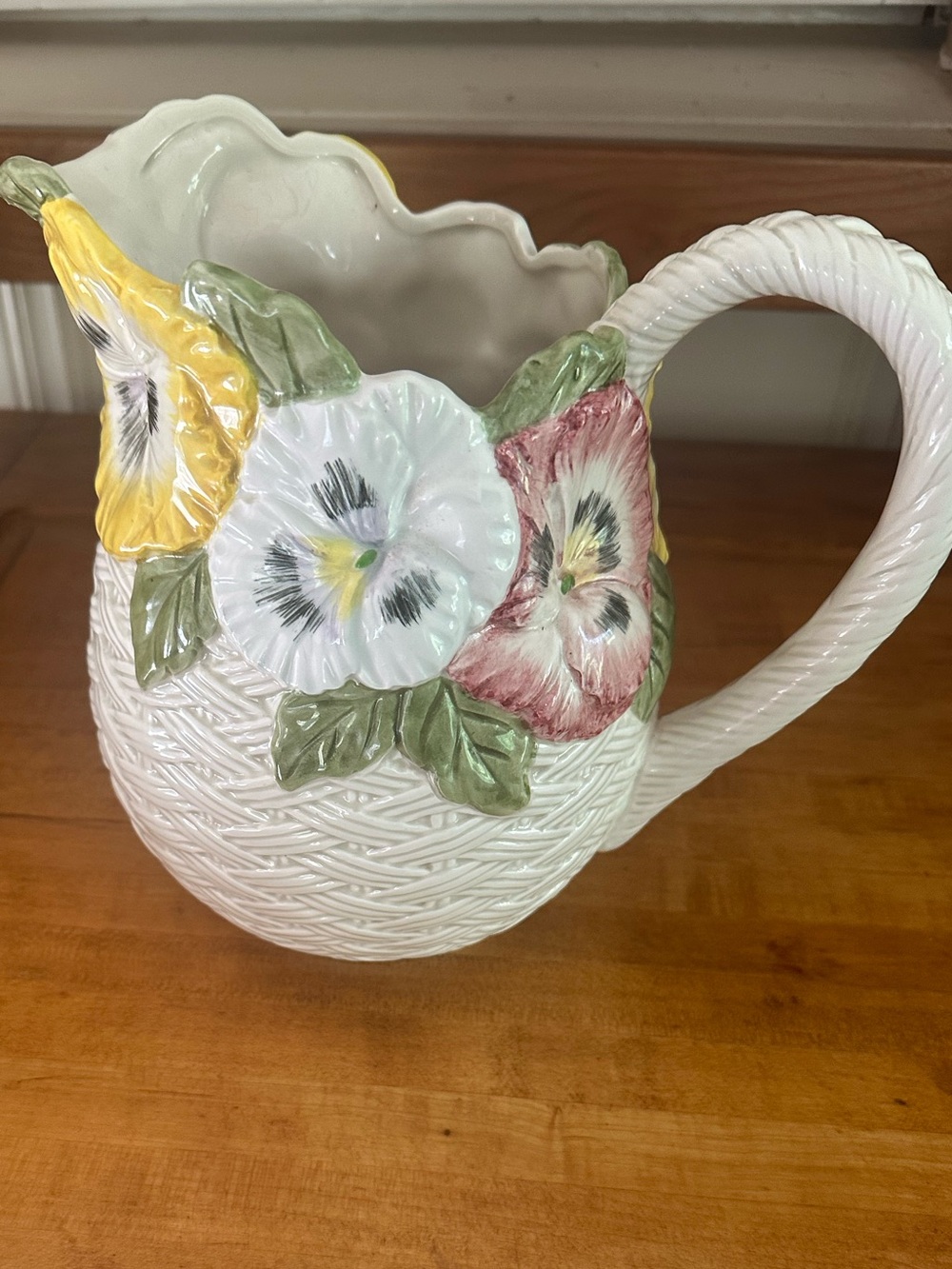 Fitz and Floyd Floral Basket Pitcher
